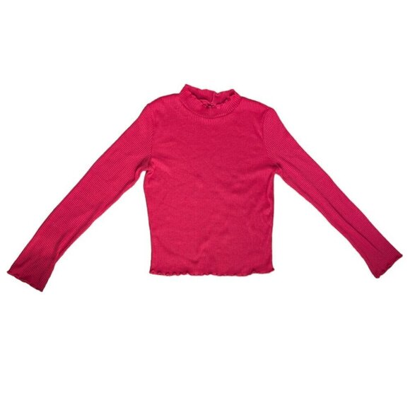 HM Red  Ribbed Long Sleeve Party Top With Frilled Neckline and Sleeves Women M - Picture 8 of 8